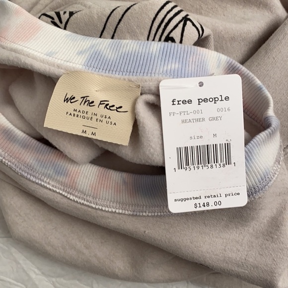 Free People Feel The Love gray multicolor tie dye collar boho pullover - Picture 5 of 10